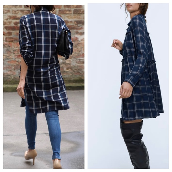 Zara Dresses & Skirts - Zara Tartan Check Shirt Dress